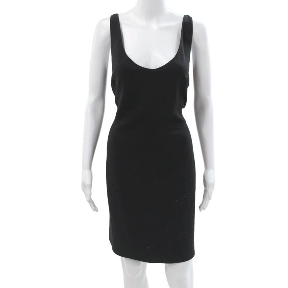 Agnona Women Sheath Dress Black Wool Sleeveless Scoop Neck Knee Length Size 6